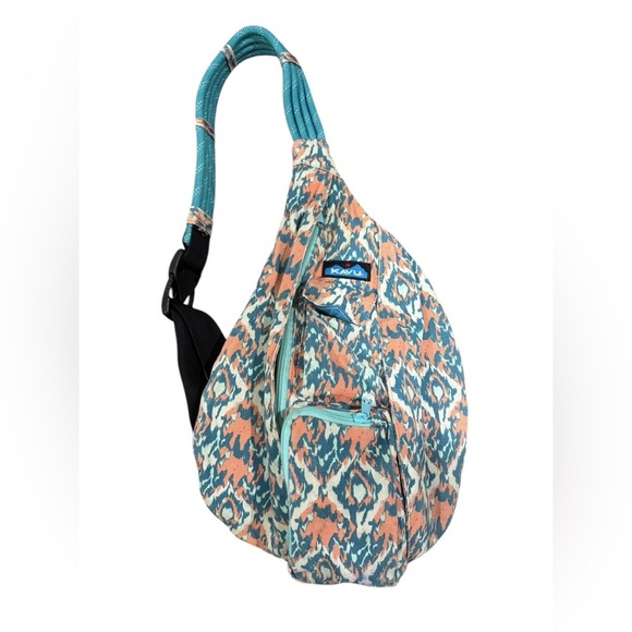 KAVU Rope Sling Cotton Canvas Messenger Bag Multicolor Beach Paint Pattern - Picture 1 of 10